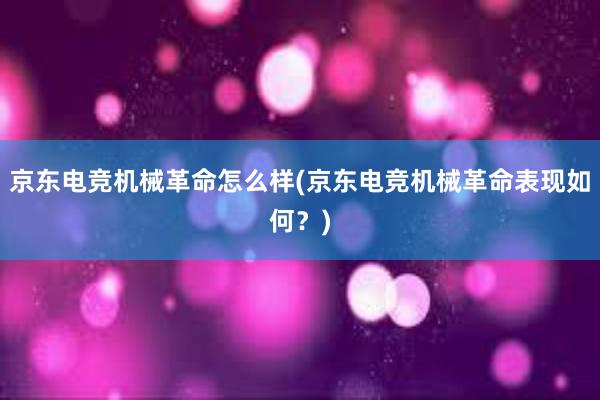 京东电竞机械革命怎么样(京东电竞机械革命表现如何？)