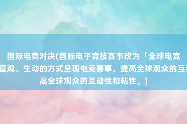 国际电竞对决(国际电子竞技赛事改为「全球电竞比拼」，以更直观、生动的方式呈现电竞赛事，提高全球观众的互动性和粘性。)