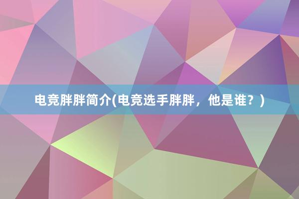 电竞胖胖简介(电竞选手胖胖，他是谁？)