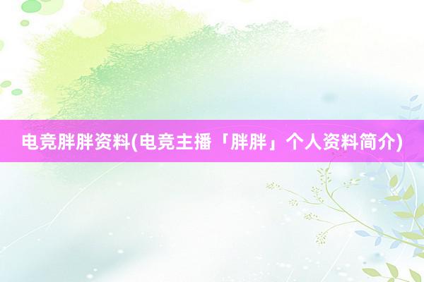 电竞胖胖资料(电竞主播「胖胖」个人资料简介)