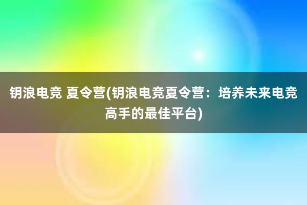 钥浪电竞 夏令营(钥浪电竞夏令营：培养未来电竞高手的最佳平台)