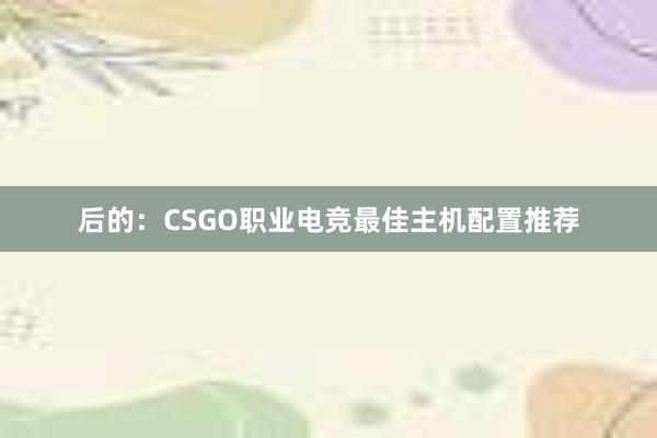 后的：CSGO职业电竞最佳主机配置推荐